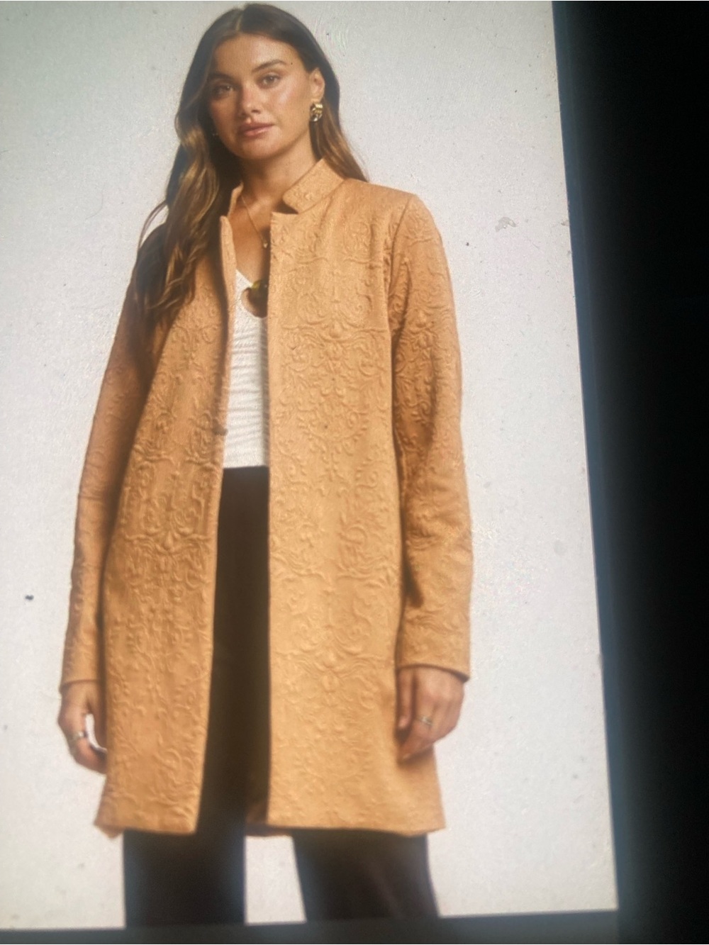 Women's Embossed Longline Trench Coat - Camel